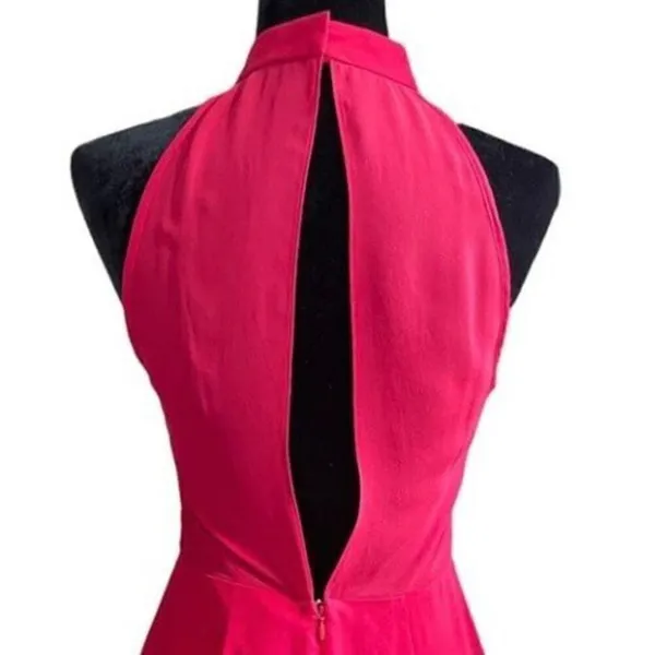 BCBGeneration Rouge Red Pink Ruffle Sleeveless Open Back Chiffon Halter Dress 4 - Image 6