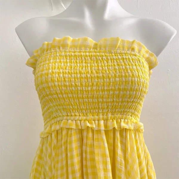 Anthropologie Yellow Gingham Dress Medium Low Coquette Cottagecore Boho Ruffle - Image 10