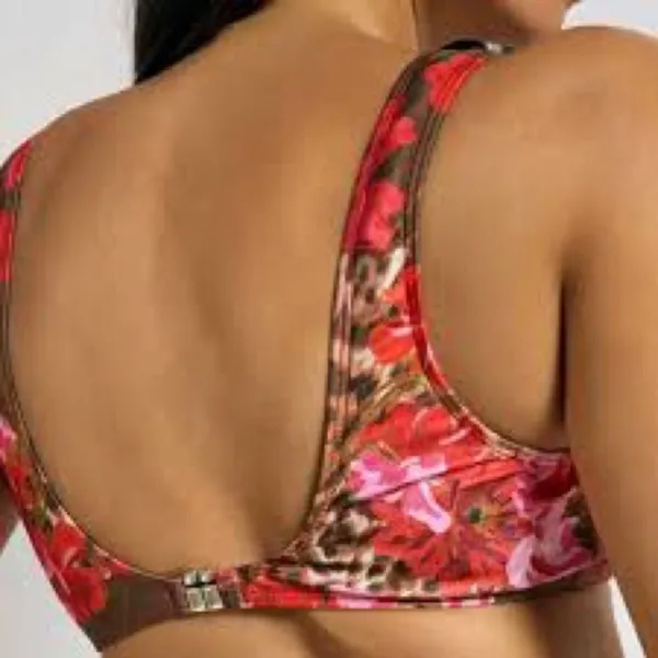 NWOT Aiirz Red and Brown Floral and Cheetah Print Embellished Bikini Top Sz L - Image 4