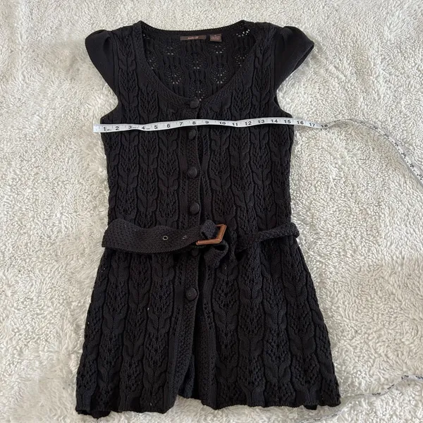Heather B Black Knit M Crochet Long Cardigan Boho Fairy Goth Whimsigoth Cotton - Image 3