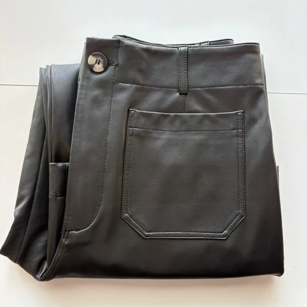 Maeve Anthropologie Colette Faux Leather Pants 30 Black Wide Leg High Rise‎ - Image 3
