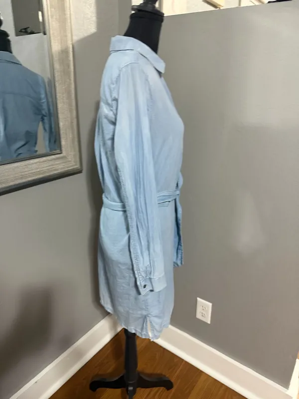 Lucky Brand Chambray Costal Cowgirl Denim Mini Shirt Dress Tie Waist Size XS. - Image 5