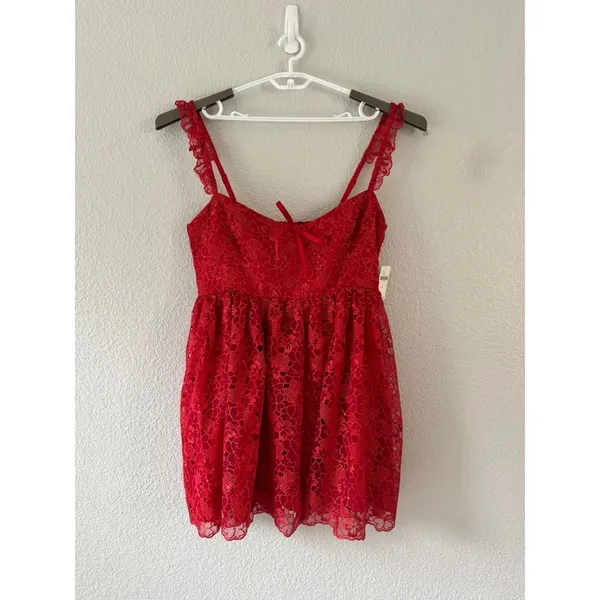 Anthropologie Ruffle Strap Corset Lace Mini Dress Lipstick Red Coquette NWT XL - Image 3