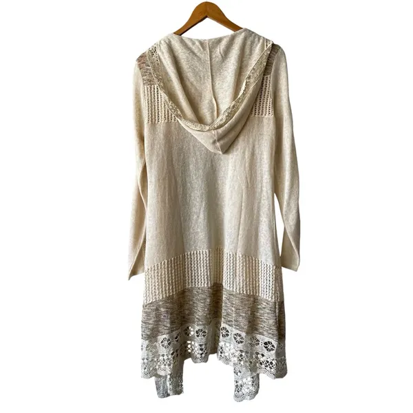 Miss Me Pointelle & Crochet Hooded Cardigan Sweater Medium NWT - Image 8