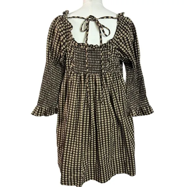 Free People Retro 70s Babydoll Star Dip Mini Dress in Black Combo Size Medium - Image 11
