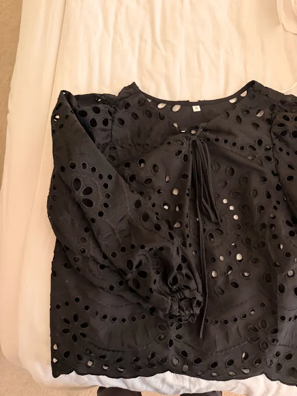 Black Eyelet Long Sleeve Blouse - Image 2