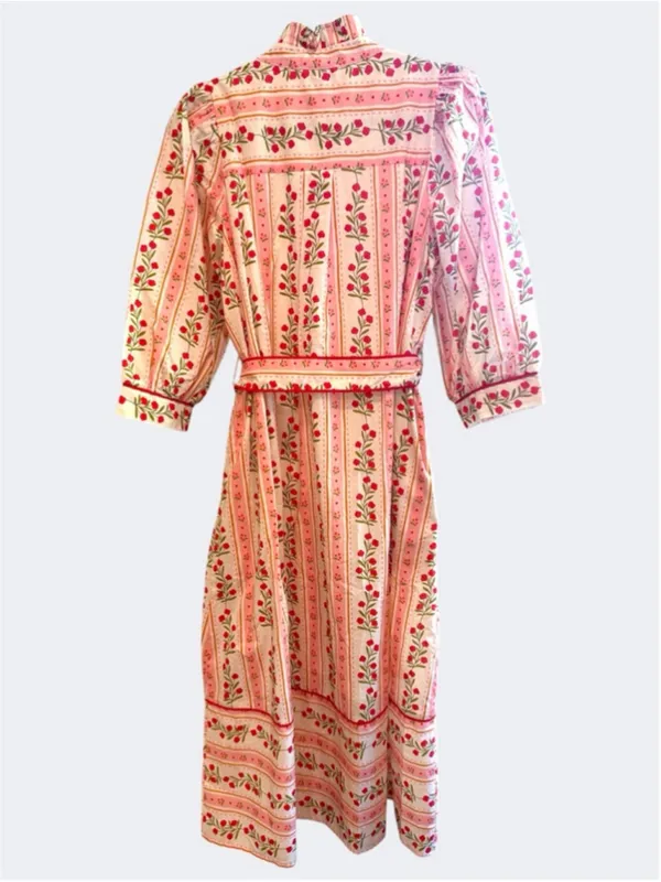 Entro Women’s Floral and Stripe Midi Shirt Dress on Red Size S - Image 3