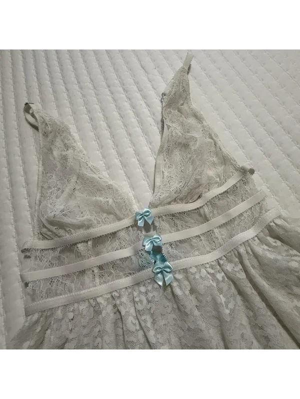 Betsey Johnson White Lace Babydoll Chemise Slip Sz M Medium Bridal Hi Lo - Image 2