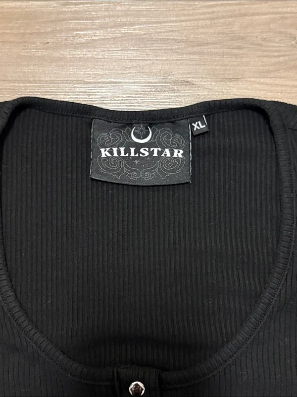 KILLSTAR Bethel Crop Top XL Black D Ring Gothic Ribbed Long Sleeve - Image 5
