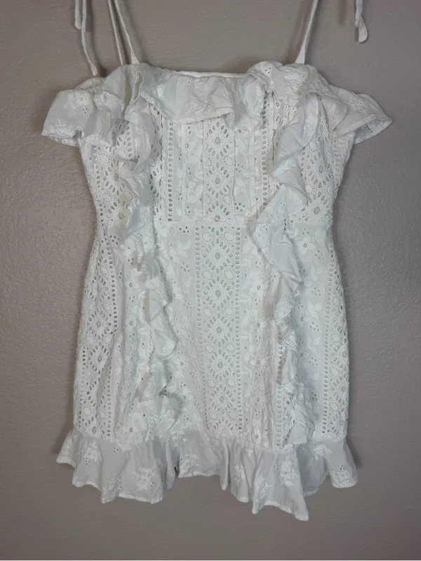 Majorelle Mara Mini Eyelet Lace Dress in White size XS $198 Bride Bridal - Image 6