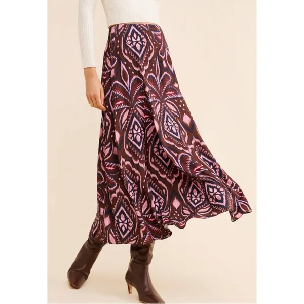 Farm Rio Bohemian Silky Satin Pineapple Ikat A-Line Midi Maxi Skirt Size Large - Image 6