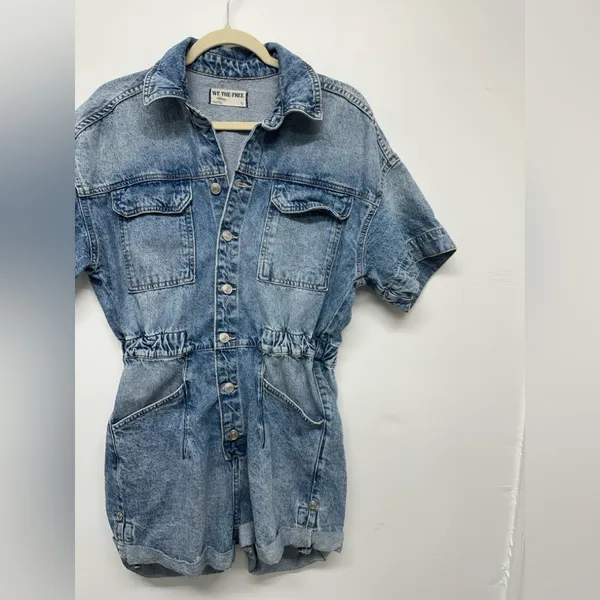 Free People Marci Shortalls Mid Wash Size S - Image 6