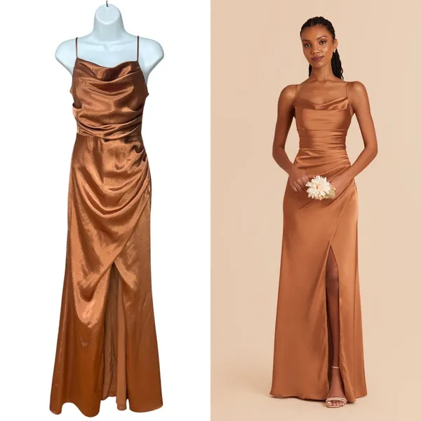 Birdy Grey Bridesmaid Dress Lydia Rust Satin Cowl High Slit Size XS Summer Fall - Image 2
