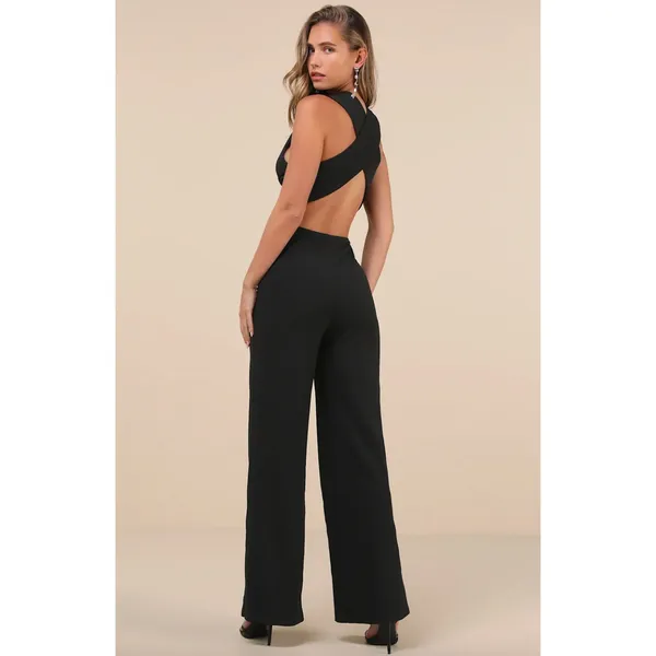 Lulus Thinking Out Loud Black Backless Jumpsuit Formal Cocktail Party Medium NWT - Image 2
