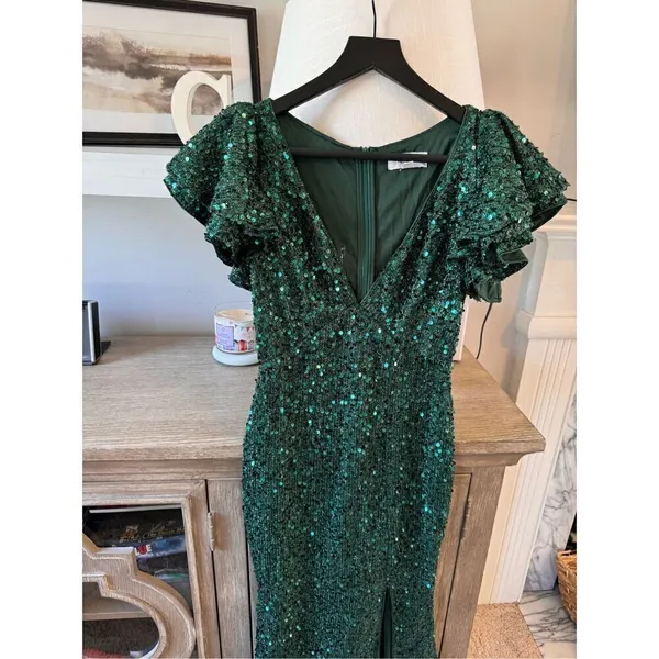 Faeriesty Green Sequin Mermaid‎ Dress with Side Slit Size XSmall - Image 2