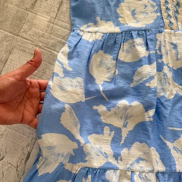 She+Sky Grace Blue Floral Tiered Crochet Trim Boho Prairie Sundress Midi Sz M - Image 5