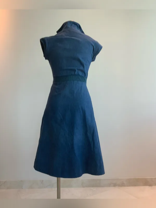 Vtg 70’s Navy Blue Button-Front Fit & Flare Denim Dress sz sm - Image 2