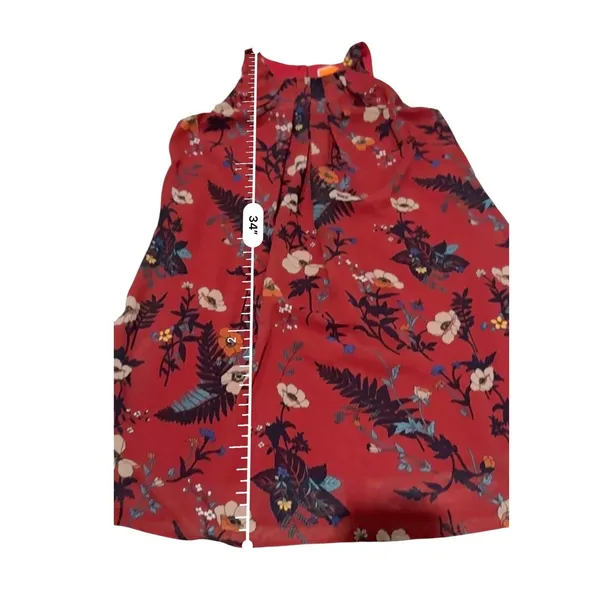 ModCloth Dress Womens S Red Floral Chiffon Sleeveless Pleated Boho Mini Dress - Image 10