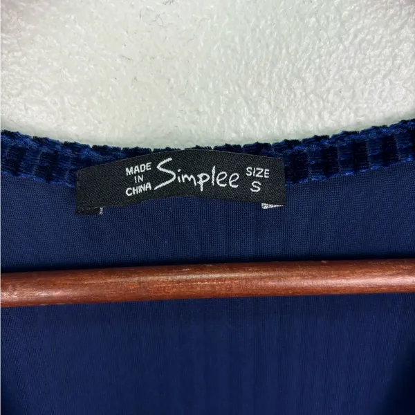 Simplee Small Butterfly Sleeve Wrap‎ Navy Blue Velvet Maxi Dress Tie Front - Image 8