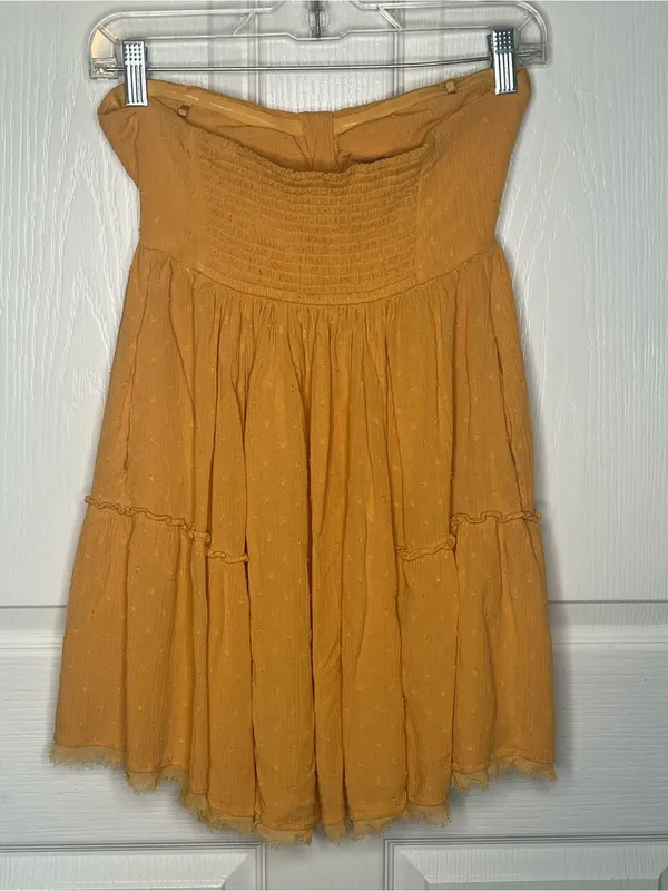 Free People Sz XS Strapless Mustard Yellow Mini Dress - Image 4