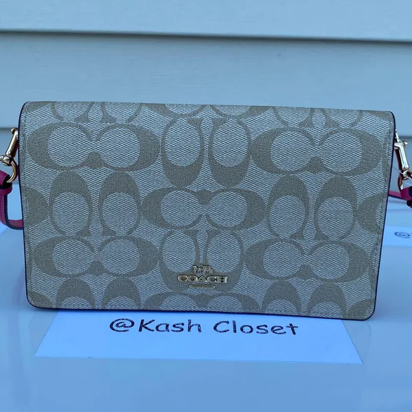 Coach Anna Foldover Clutch Crossbody -Khaki /Pink - Image 7