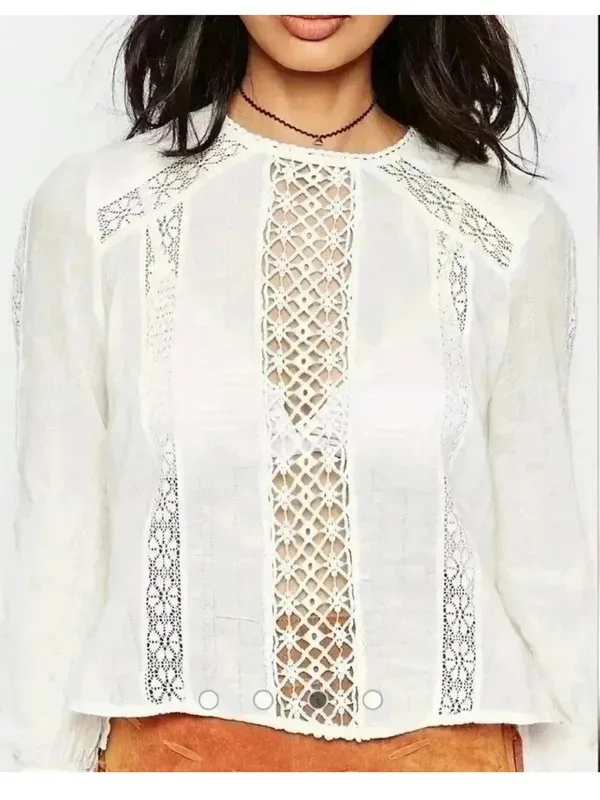 Free People Without You Lace Crochet Panel Ivory Peasant Blouse XS $148 - Image 4