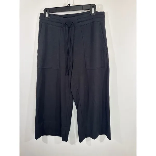 Quince Black Wide Leg Crop Pants Women Medium Drawstring Culottes Gorpcore Cozy - Image 2