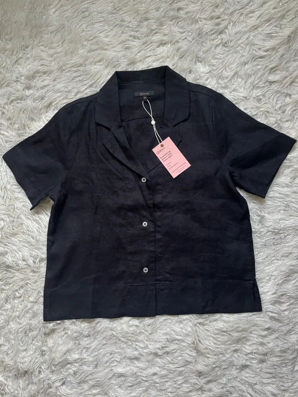 Quince 100% European Linen Black Women’s Short-Sleeve Button-Down Shirt Size XS - Image 3