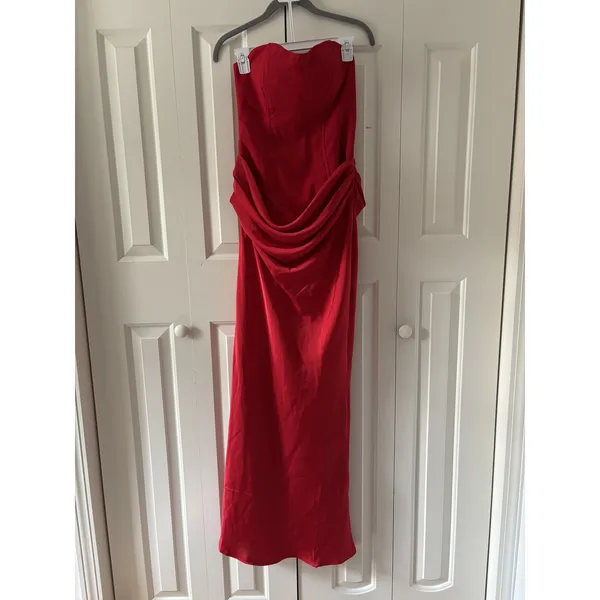 Red Strapless Corset Back Evening Dress Size 8 - Image 2