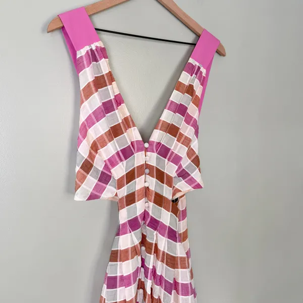 Maeve Anthropologie Ombré Plaid Midi Sundress Pink Orange White Women’s Size 2 - Image 7