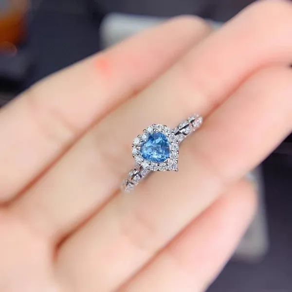 18K White Gold Plated Adjustable Blue Crystal Sapphire Love Heart Ring for Women - Image 4