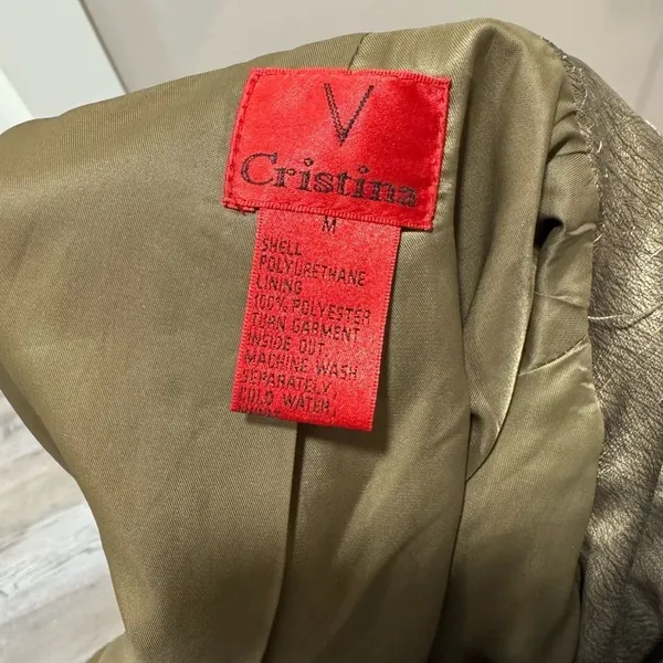 V Cristina Faux Leather‎ Bronze Gold Jacket Medium - Image 4