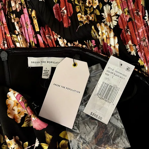 NWT!! DRESS THE POPULATION Libby Floral‎ Tiered Mini Dress Strapless Black Large - Image 12