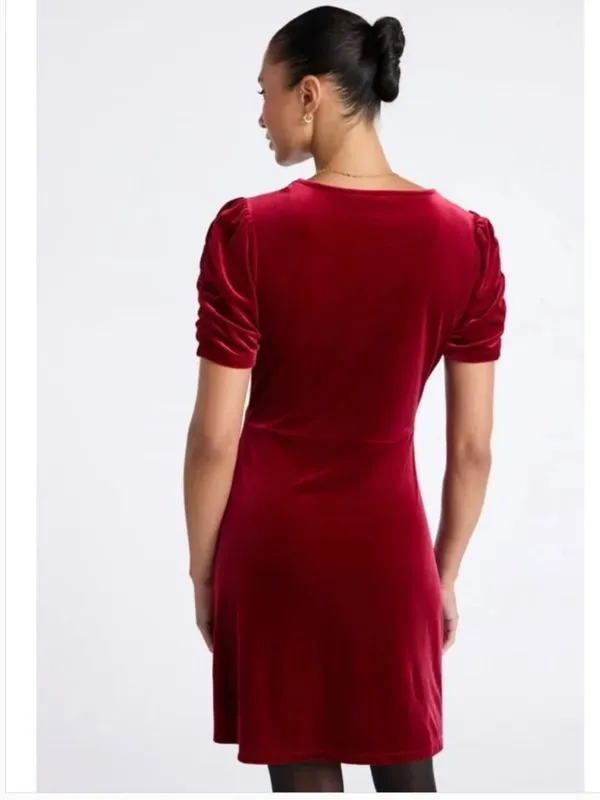 Time and Tru Womens Size Medium 8-10 V-Neck Puff Sleeve Velvet Velour Mini Dress - Image 2