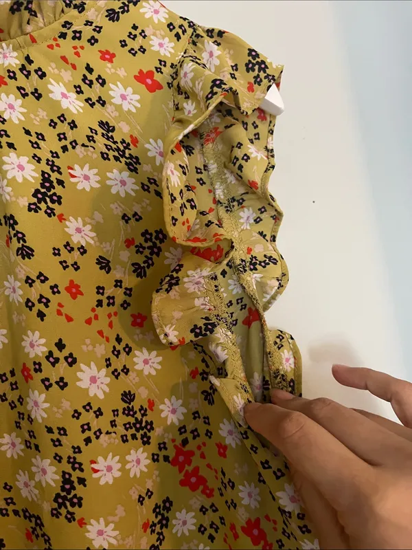 LOFT Olive Green Floral Ruffle-Sleeve Dress - Image 5