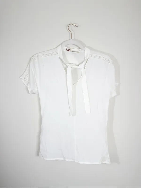 NWT Bally Switzerland White Silk Blend Short Sleeve Blouse Lace US Size 2 - Image 2