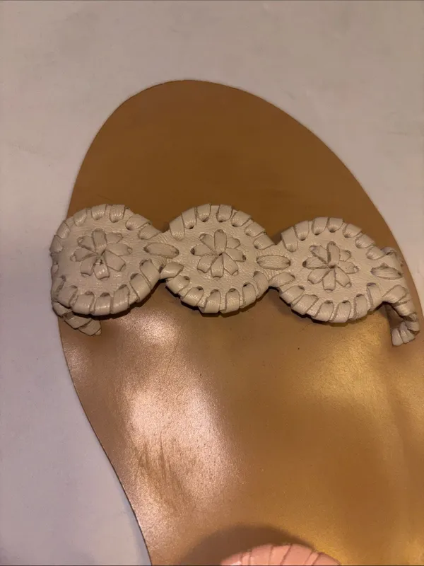Jack Rogers Pink And Off White Leather Straps Floral Design Size 7.5 Preloved - Image 6