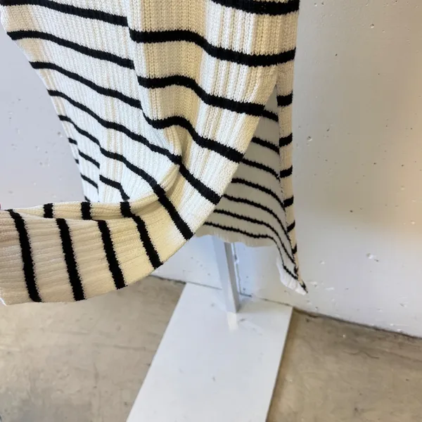 ZESICA Striped Knit Midi‎ Dress White Black Polo Collar Sleeveless Medium Cruise - Image 4