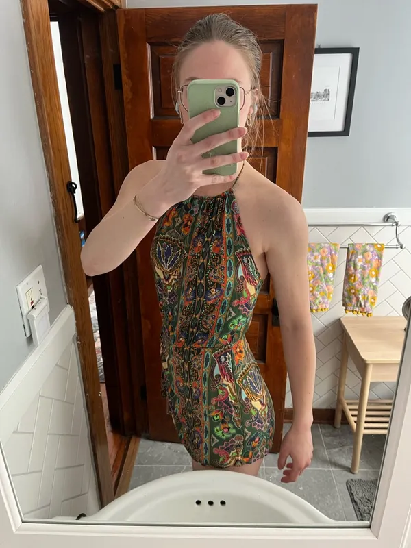 FARM Rio Halter Romper with Multicolor Print and Faux Wrap Skirt - Image 2