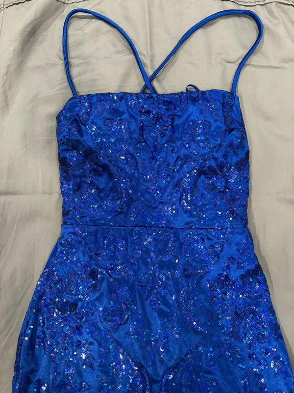 Windsor Royal Blue Bella Lace-Up Sequin Satin Mini Dress - Image 3