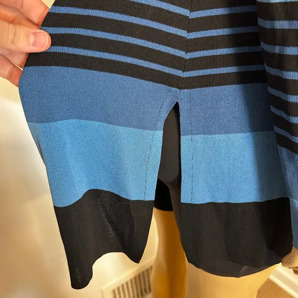 Misook Striped Knit Cardigan Sweater Blue Black‎ Long Sleeve Collar Medium - Image 5