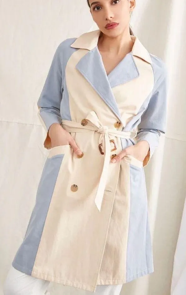 New Belted Trench Coat In Color Khaki / Blue - Image 5