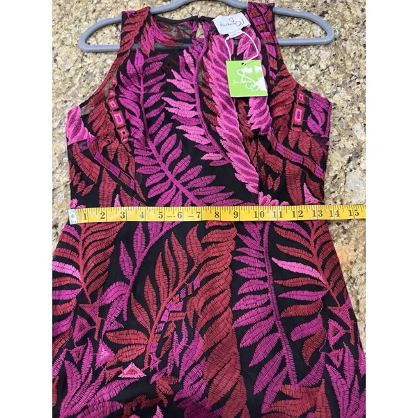 Sam Edelman Laurel Leaf Embroidered Mesh Midi Dress Size 4 Pink Magenta - Image 13