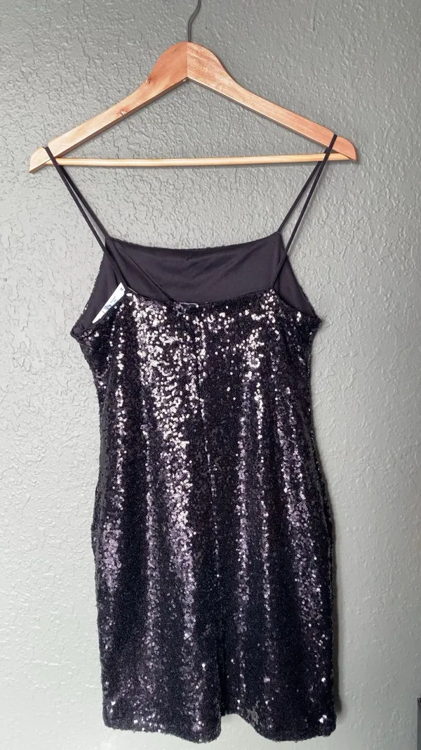 Black Shiny Bodycon Dress Size L - Image 2