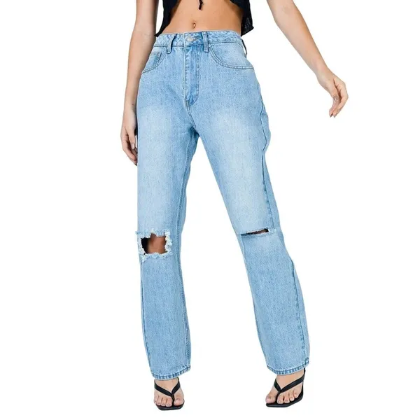 Princess Polly Light Wash High Rise Distressed Straight Leg Jeans‎ Size 6 - Image 2
