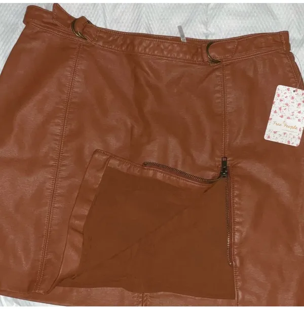 Free People Mini Skirt Leather Faux Caramel 10 - Image 4