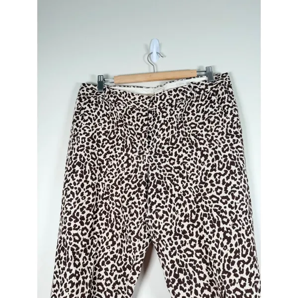 J.Crew Cafe Capri Pants Womens 10 Brown Leopard Print 100% Linen Tapered Cuffed‎ - Image 4
