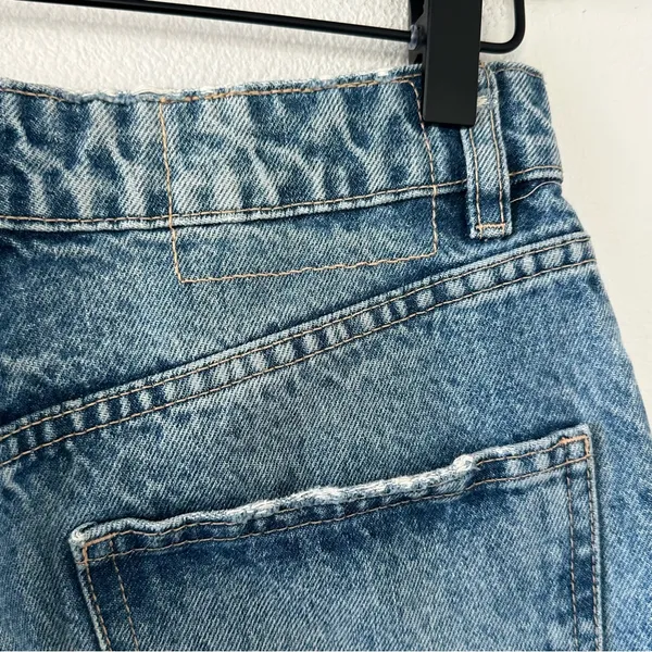ZARA Size 4 High Rise Ripped Straight Denim Blue Jeans Distressed 100% Cotton - Image 8