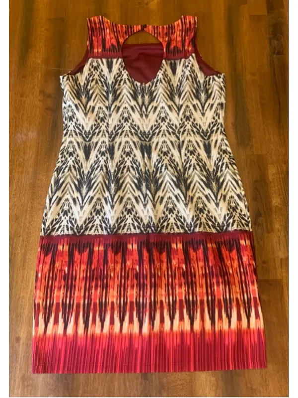 Cato Dress Large Cream, Black, Maroon Sleeveless Above Knee - Image 6