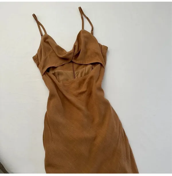 Cut Out Midi Dress Brown - Image 6